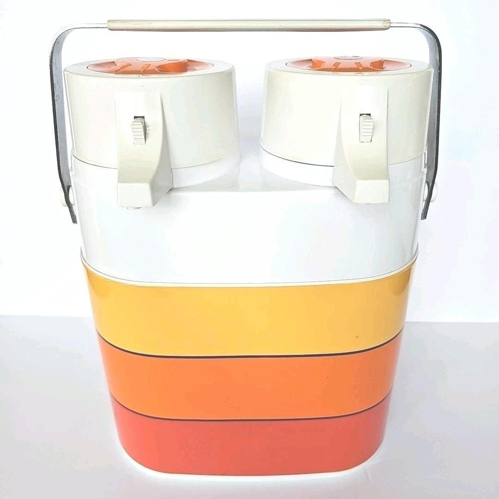 Vintage Double Beverage Dispenser Sunset Stripes Retro 70s‎ Picnic Jug Cooler
